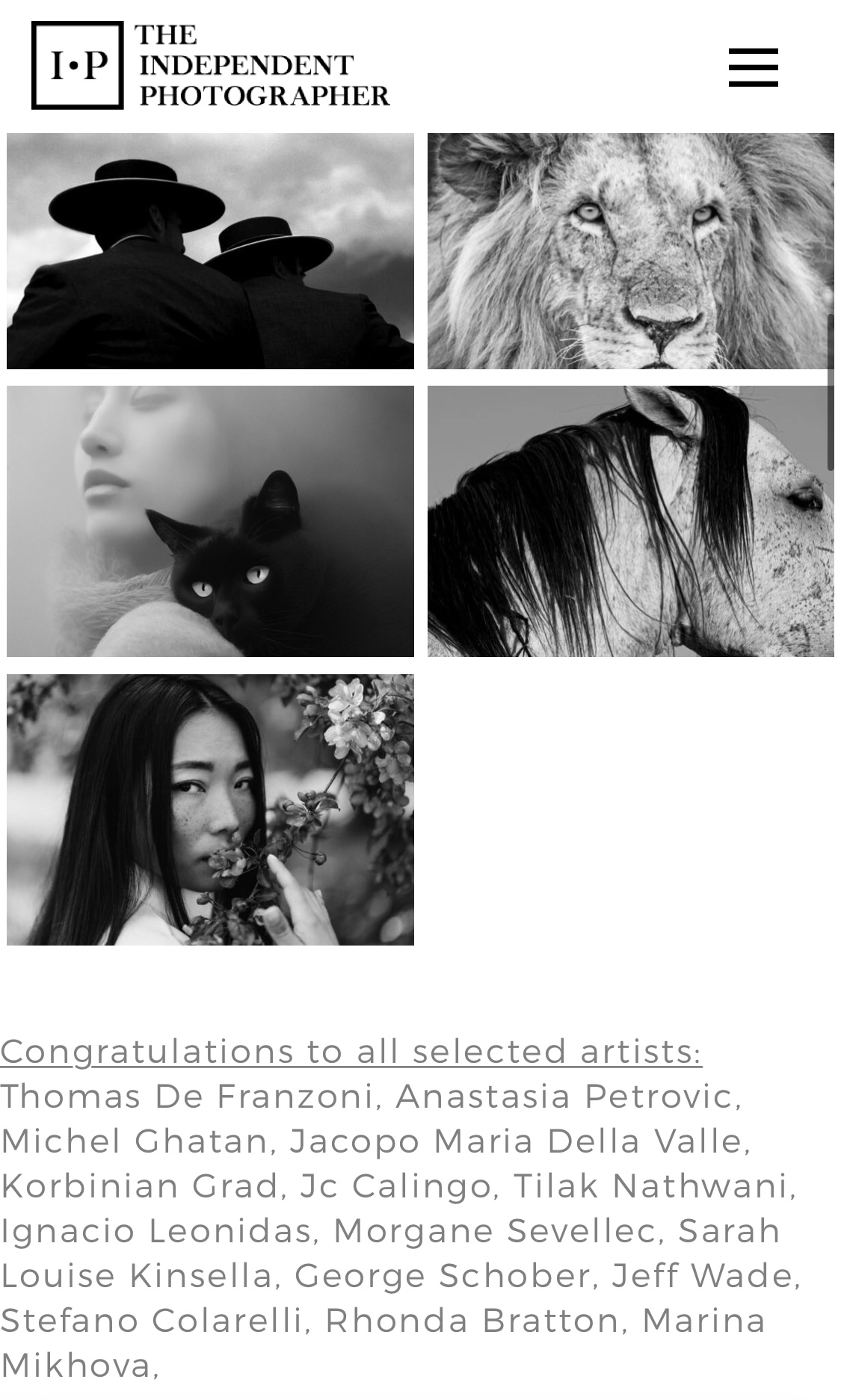 The Independent Photographer - Editors' Pick, Black and White Award certificate
