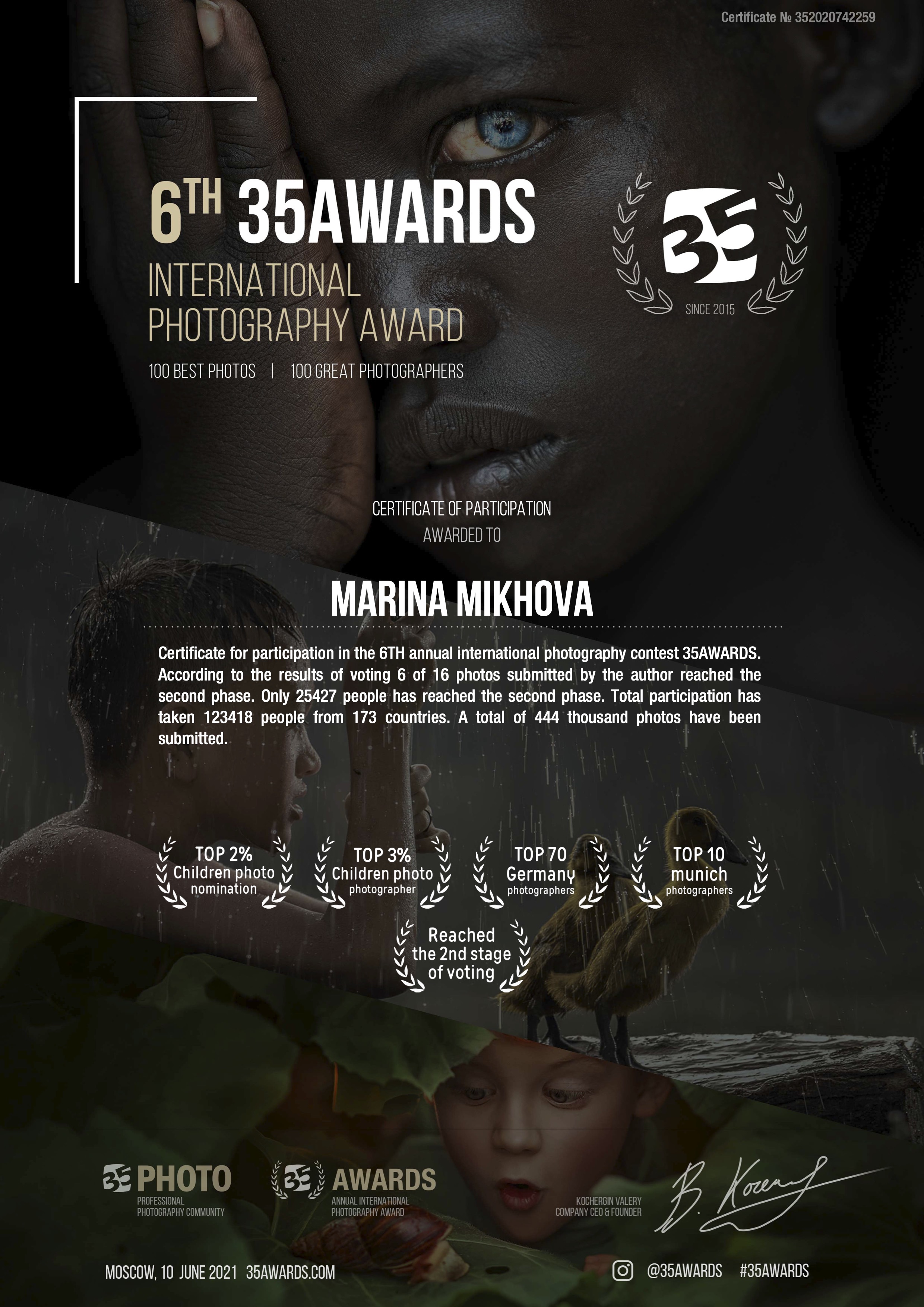 35AWARDS 2021 - international photography award certificate
